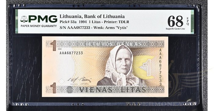 #53 1994 m. 1 litas  AAA serija PMG68!