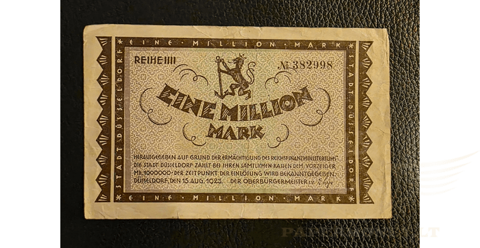 Vokietija 1923 1 milijonas markių VF - GERMANY BANKNOTE 1 MILLION MARK STADT-DUSSELDORF 1923 - VF