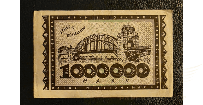 Vokietija 1923 1 milijonas markių VF - GERMANY BANKNOTE 1 MILLION MARK STADT-DUSSELDORF 1923 - VF