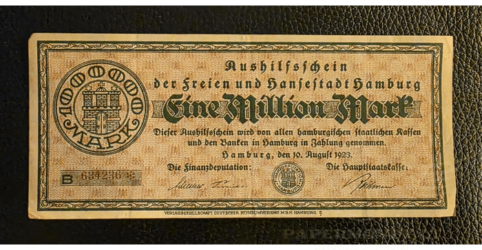 Vokietija 1923, 1 milijonas markių VF - Germany , 1,000,000 Mark , Hamburg , 10.8.1923, VF
