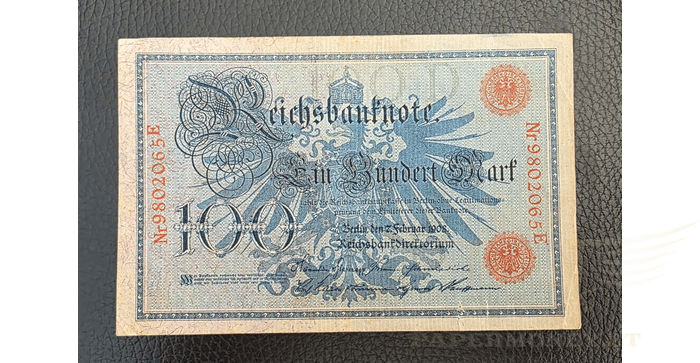 Vokietija 1908 100 markių VF - GERMANY 100 MARK REICHSBANKNOTE 1908, VF
