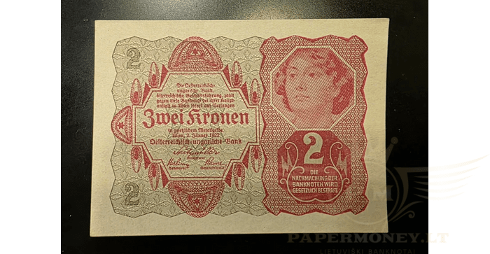 Austrija 1922 2 kronos UNC -  1922 Austria 2 Kronen Banknote UNCIRCULATED