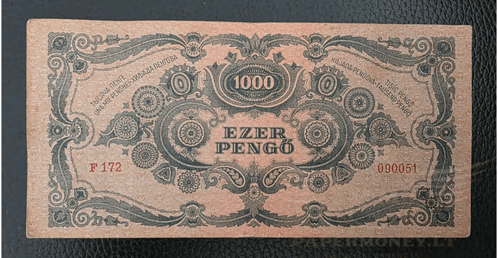 Vengrija 1945 1000 pengo VF - Hungary 1000 pengo 1945, VF