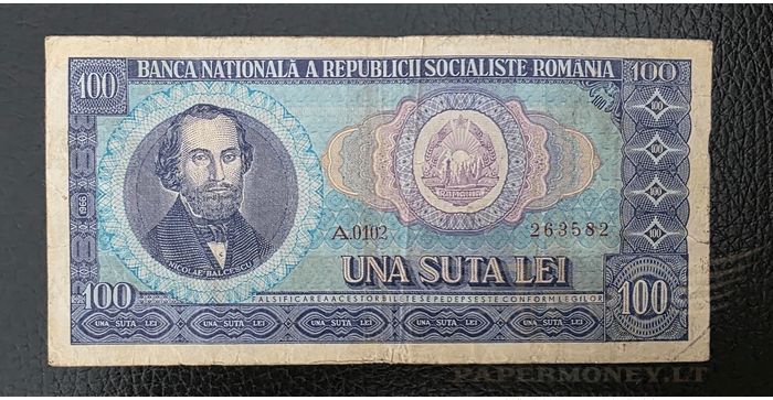 Rumunija 1966, 100 lėjų VF - ROMANIA 100 LEI 1966 VF