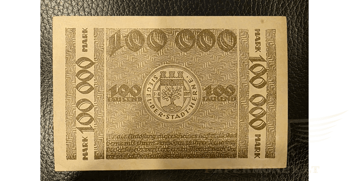 Vokietija 1923, 100 000 markių XF - GERMANY HERNE 100000 MARK 1923 NOTGELD, XF