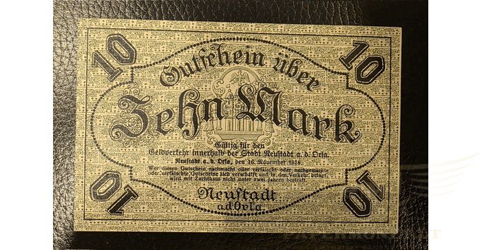 Vokietija 1918, 10 markių aUNC - Germany 10 Mark Neustadt a. d. Orla 16.11.1918 notgeld, aUNC
