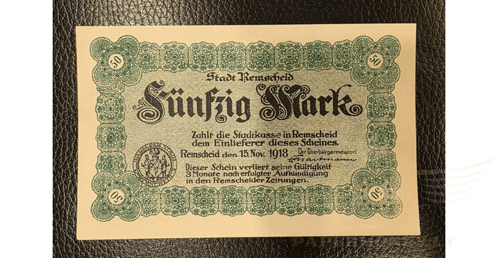 Vokietija 1918 50 markių UNC - Remscheid/ Stadt, 50 Mark, 1918, Germany, Grossgeld, Inflation, 1918-1920, UNC