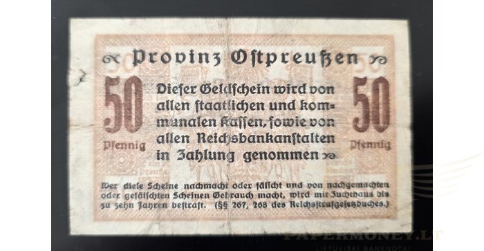 Karaliaučius 1918, 50 pfenigių,pirma laida, VF