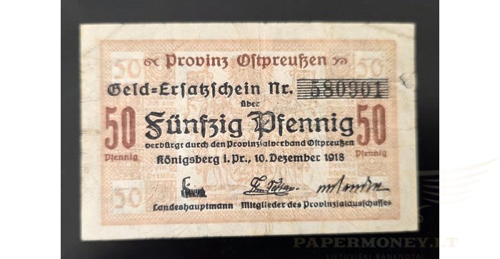 Karaliaučius 1918, 50 pfenigių,pirma laida, VF