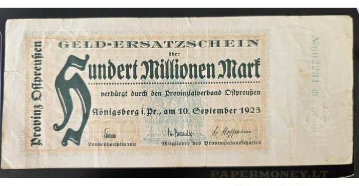 Karaliaučius 1923, 100 milijonų markių, VF