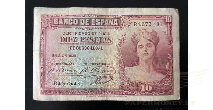 Ispanija  10 pesetų, VF, 1935
