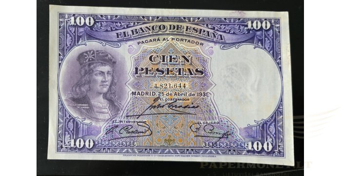 Ispanija  100 pesetų, XF, 1931