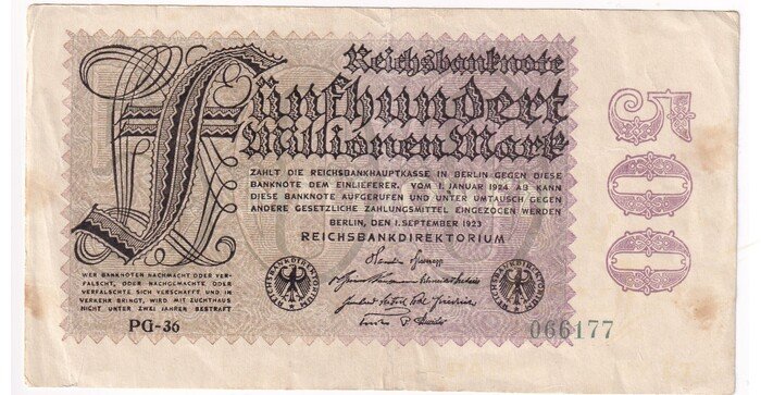 Vokietija 1923 500 milijonų markių VF