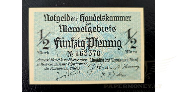 1922 m. 1/2 Memel markės aUNC