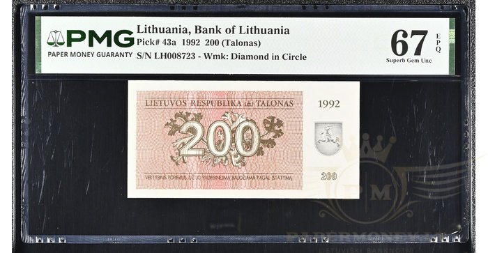 #43 1992 m. 200 talonų LH serija PMG67!