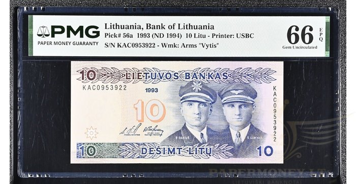 #56 1993 m. 10 litų  KAC serija PMG66!