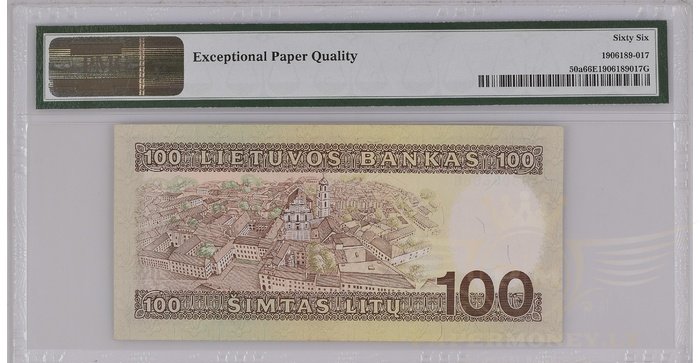 #50 1991 m. 100 litų  AB serija PMG66 !