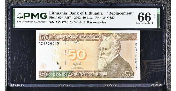 #67 2003 m. 50 litų  AZ serija replacement PMG66 !