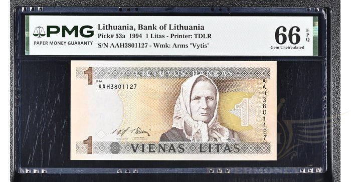 #53 1994 m. 1 litas  AAH serija PMG66!