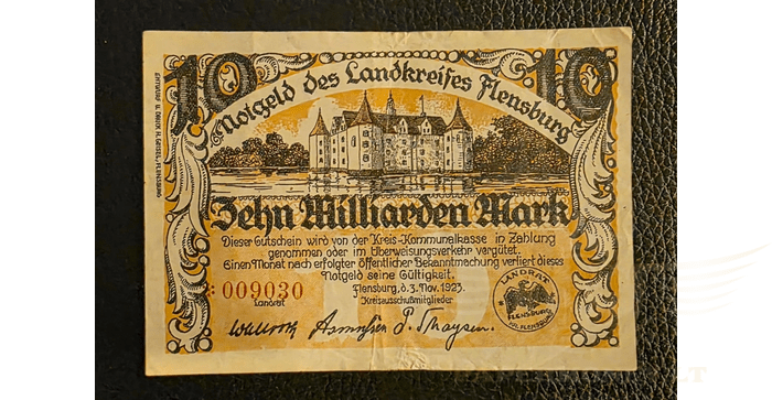 Vokietija 1923, 10 milijardų markių VF - Germany Deutschland 10 Milliarden Mark 1923 ~ Schleswig Holstein / Landkreis, VF