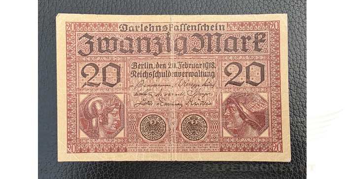 Vokietija 1918 20 markių VF - 20 Mark, 1918 Germany, VF