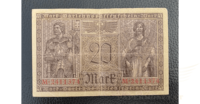 Vokietija 1918 20 markių VF - 20 Mark, 1918 Germany, VF
