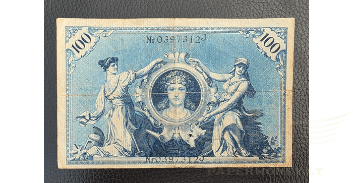 Vokietija 1908 100 markių VF - GERMANY 100 MARK REICHSBANKNOTE 1908, VF