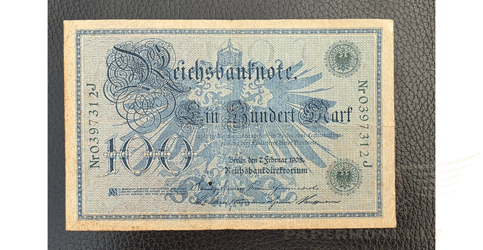 Vokietija 1908 100 markių VF - GERMANY 100 MARK REICHSBANKNOTE 1908, VF