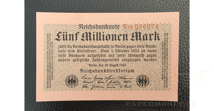Vokietija 1923 5 milijonai markių aUNC - GERMANY REICHSBANKNOTE 5 MILLION MARK 1923, aunc