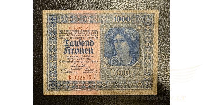 Austrija 1922 1000 kronų XF -  Austria 1000 Kronen 1922 Pick 78  XF Banknote