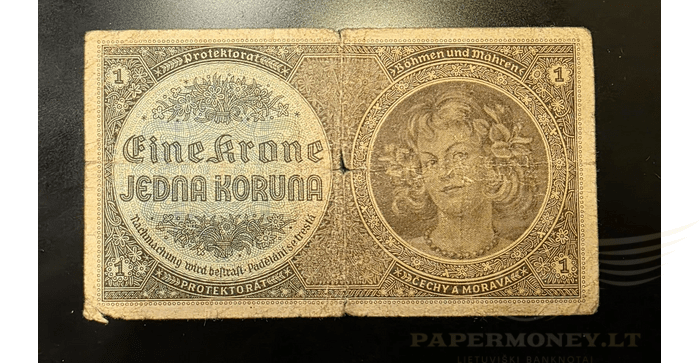  Čekija 1940 1 krona F - Czech Bohemia & Moravia, 1 Koruna 1940, F