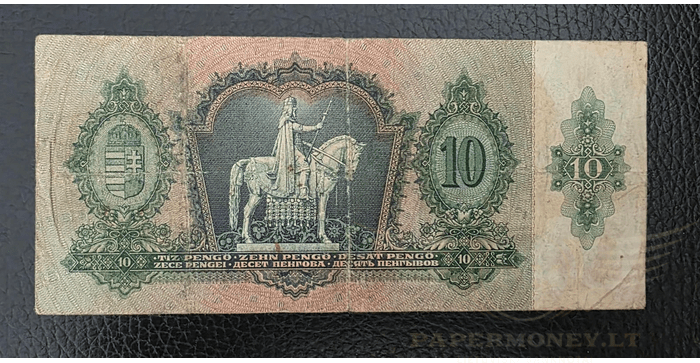 Vengrija 1936 10 pengo VF -  1936 Hungary 10 Pengo Note