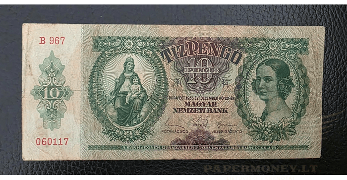 Vengrija 1936 10 pengo VF -  1936 Hungary 10 Pengo Note