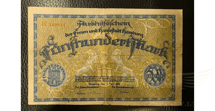 Vokietija 1922 500 markių VF - Germany, Deutsches Reich 500 Mark 1922 Hamburg, VF