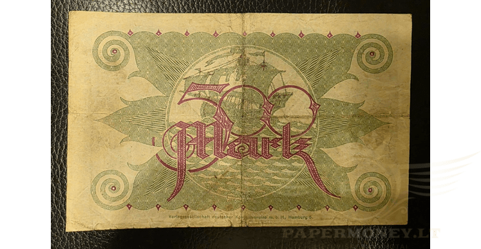 Vokietija 1922 500 markių VF - Germany, Deutsches Reich 500 Mark 1922 Hamburg, VF