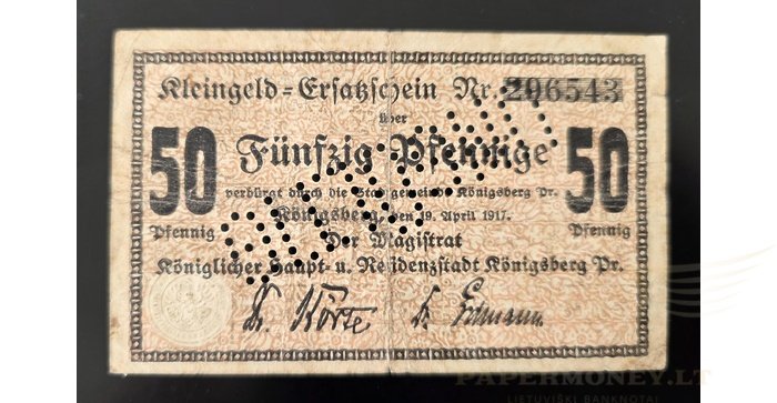Karaliaučius 1917, 50 pfenigių,F