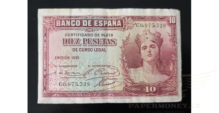 Ispanija  10 pesetų, VF, 1935
