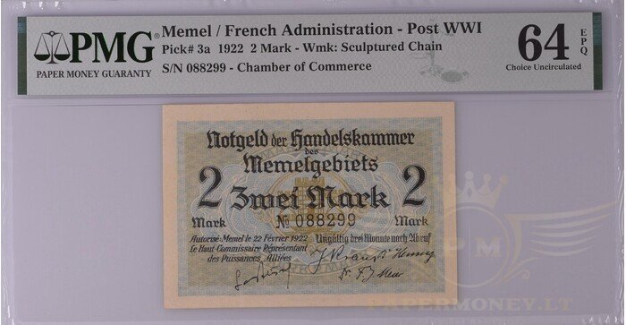 1922 m. 2 Memel markės PMG64!