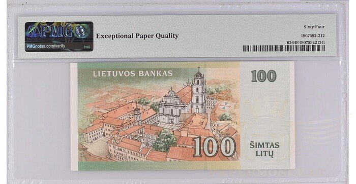 #62 2000 m. 100 litų  AD serija extra žemas numeris PMG64! 1