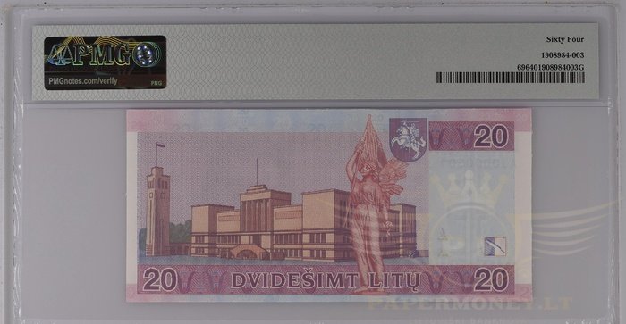 #69 2007 m. 20 litų AJ serija žemas numeris PMG64 !