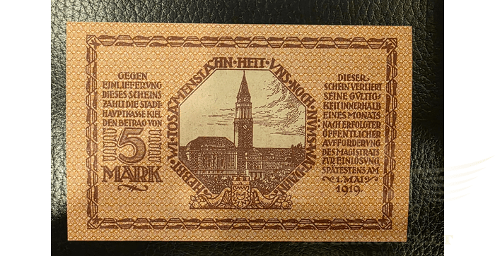 Vokietija 1918 5 markės UNC - GERMANY KIEL 5 MARK 1918 EMERGENCY MONEY NOTGELD UNC