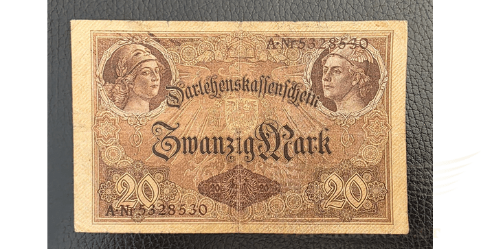 Vokietija 1914 20 markių VF -  GERMANY GERMAN #48b 1914 20 MARK VF