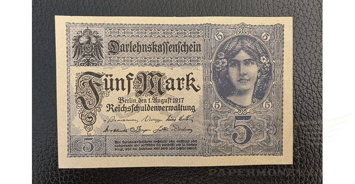 Vokietija 1917, 5 markės aUNC - Germany 5 mark 1917. aUNC. P-56