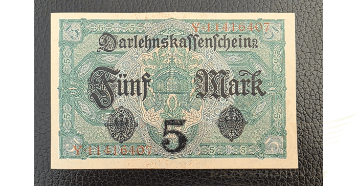 Vokietija 1917, 5 markės aUNC - Germany 5 mark 1917. aUNC. P-56