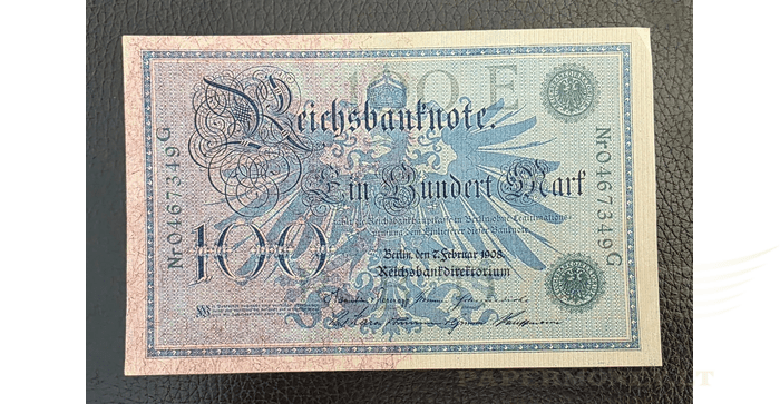 Vokietija 1908 100 markių VF - GERMANY 100 MARK REICHSBANKNOTE 1908, VF