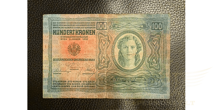 Austrija 1912 100 kronų VF -  1912 100 Mark 100 Kronen AUSTRIA Banknote, VF