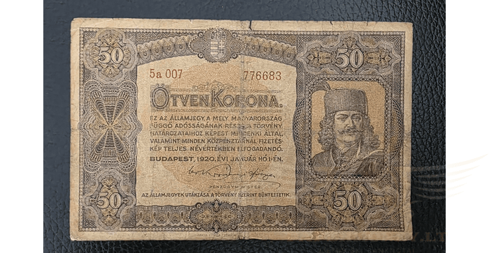 Vengrija 1920 50 kronų VF - Hungary 50 korona, 1920 VF-