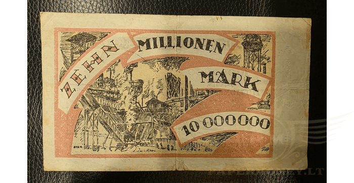 Vokietija 1923, 10 milijonų markių VF - Germany / Duisburg 10,000,000 Mark 14.8.1923 Circulated Banknote, VF