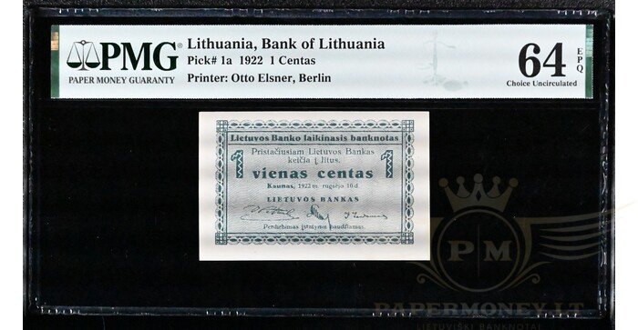 #1 1922 m. 09 mėn. 1 laikinasis centas PMG64!