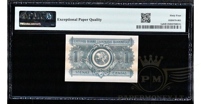 #1 1922 m. 09 mėn. 1 laikinasis centas PMG64! 1
